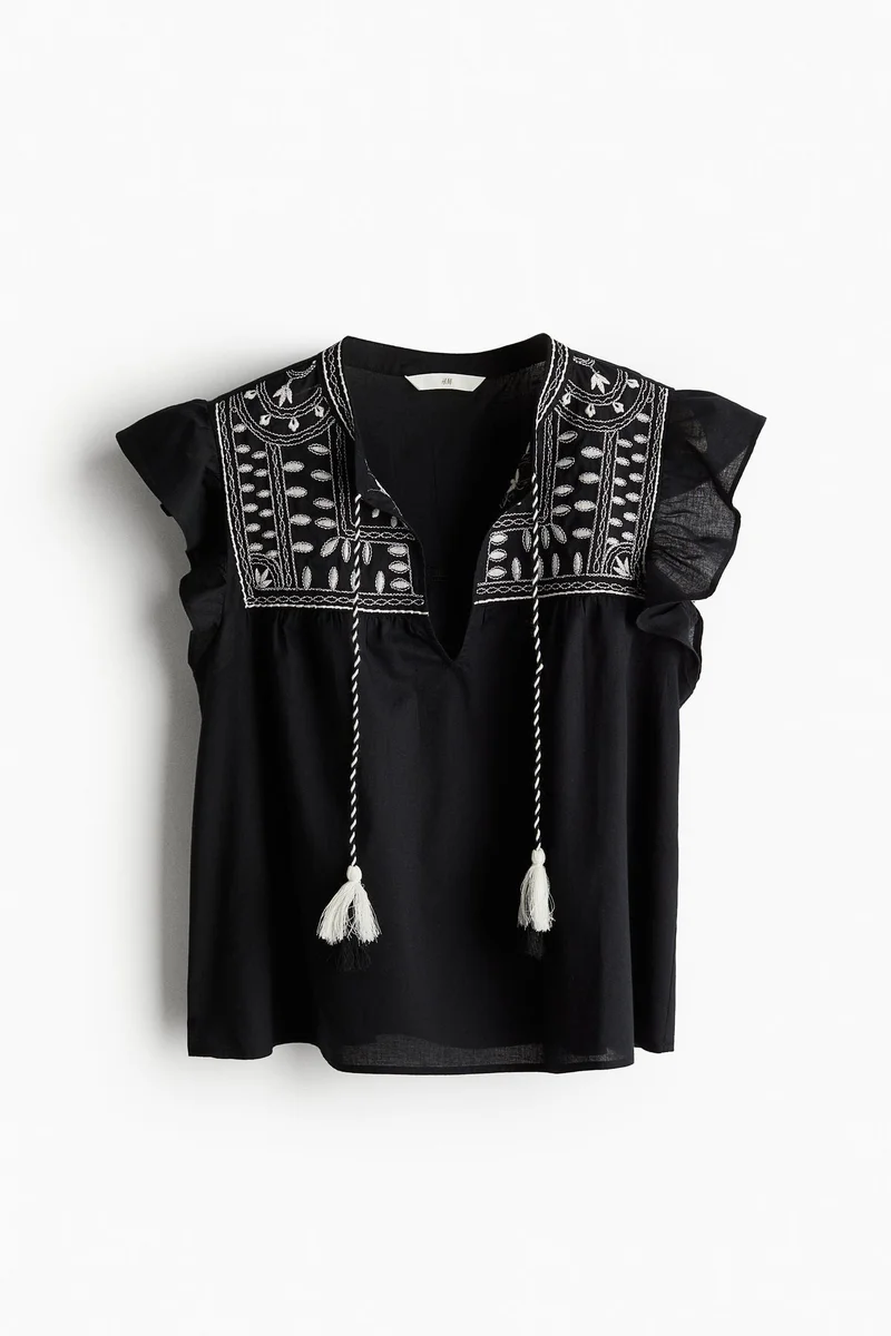 H&M Embroidered Cotton Blouse