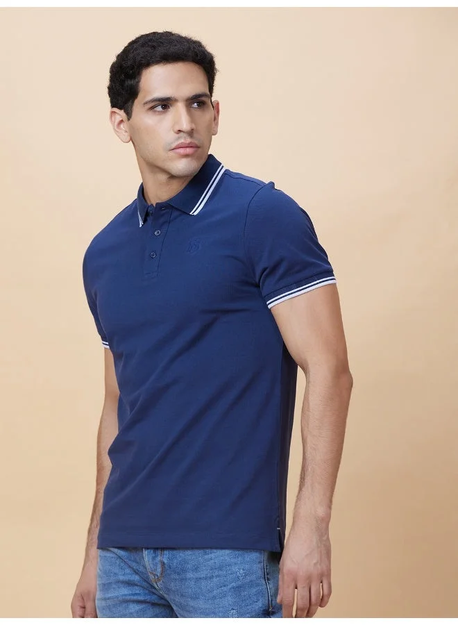 بيينغ هيومان Mens Navy Polo Collar Short Sleeve Polo T-Shirt