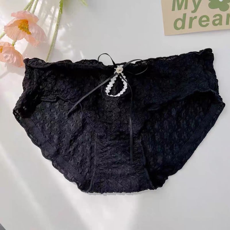 Bowknot Hollow Girl Panties Lace Bubble Cute Black - Image 1