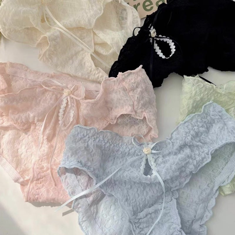 Bowknot Hollow Girl Panties Lace Bubble Cute Black - Image 5
