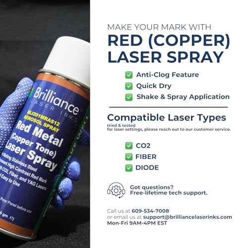 Brilliance Laser Inks 12 Oz Laser Marking Spray - Copper Tone Red, Permanent High Contrast Metal Engraving Aerosol for Fiber, YAG, Diode, and CO2 Laser Engraver Machine, BLI201 - Image 2