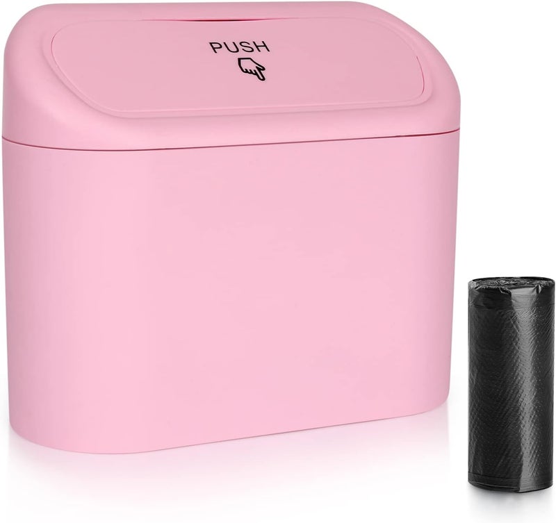 accmor Car Trash Can with Lid, Vehicle Trash Bin Car Dustbin Garbage Organizer Holder with One Roll Trash Bag, Portable Hanging Mini Leakproof Cars Storage Bag Container for Auto, SUV, Office (Pink) - Image 1