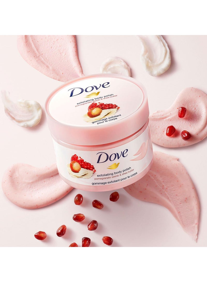 Dove Exfoliating Body Polish Scrub, Pomegranate & Shea Butter, with ¼ moisturising cream, 225ml - Image 4
