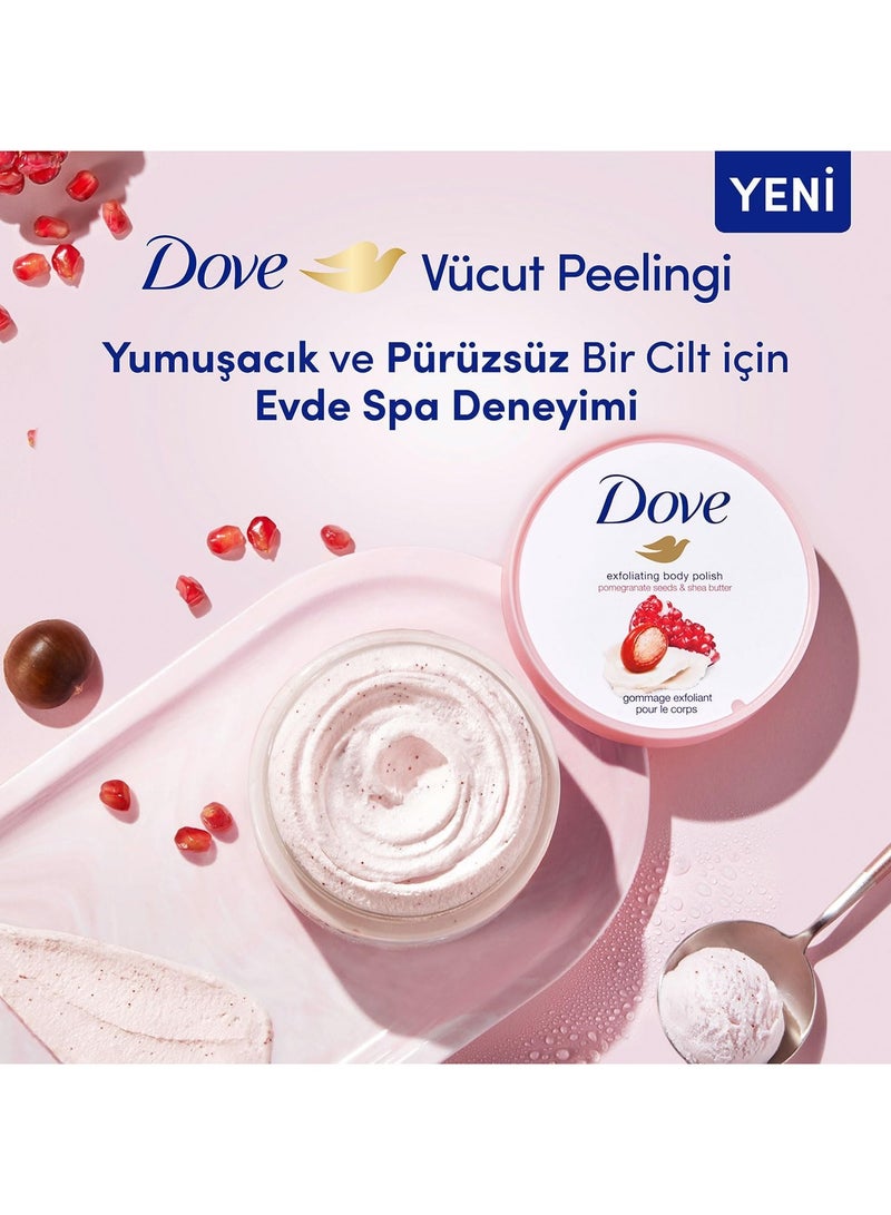 Dove Exfoliating Body Polish Scrub, Pomegranate & Shea Butter, with ¼ moisturising cream, 225ml - Image 5