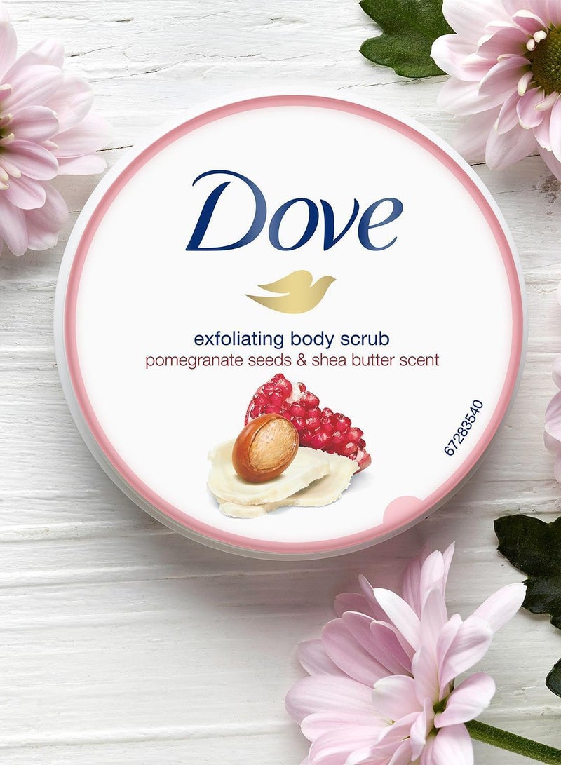 Dove Exfoliating Body Polish Scrub, Pomegranate & Shea Butter, with ¼ moisturising cream, 225ml - Image 2
