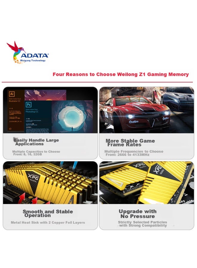 Adata Xpg Weilong Z1 Ddr4 3200 8gb, Gold, Desktop Memory, 2 X - Image 3