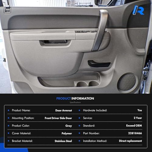 RHAOCZIYAUTO 22818466 Front Left Driver Side Armrest Repair Kit Fit for Chevy Silverado 1500 2500HD 3500HD 2010-2014 For GMC Sierra 1500 2500 HD 3500 HD 2010-2014 Door Panel with Release Handle Below Armrest -Gray - Image 5