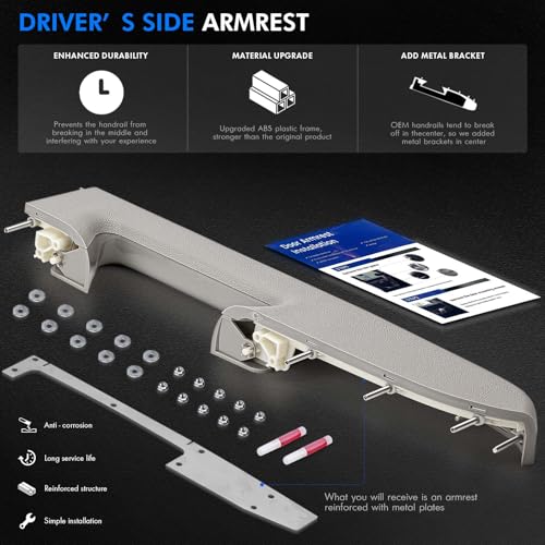 RHAOCZIYAUTO 22818466 Front Left Driver Side Armrest Repair Kit Fit for Chevy Silverado 1500 2500HD 3500HD 2010-2014 For GMC Sierra 1500 2500 HD 3500 HD 2010-2014 Door Panel with Release Handle Below Armrest -Gray - Image 4