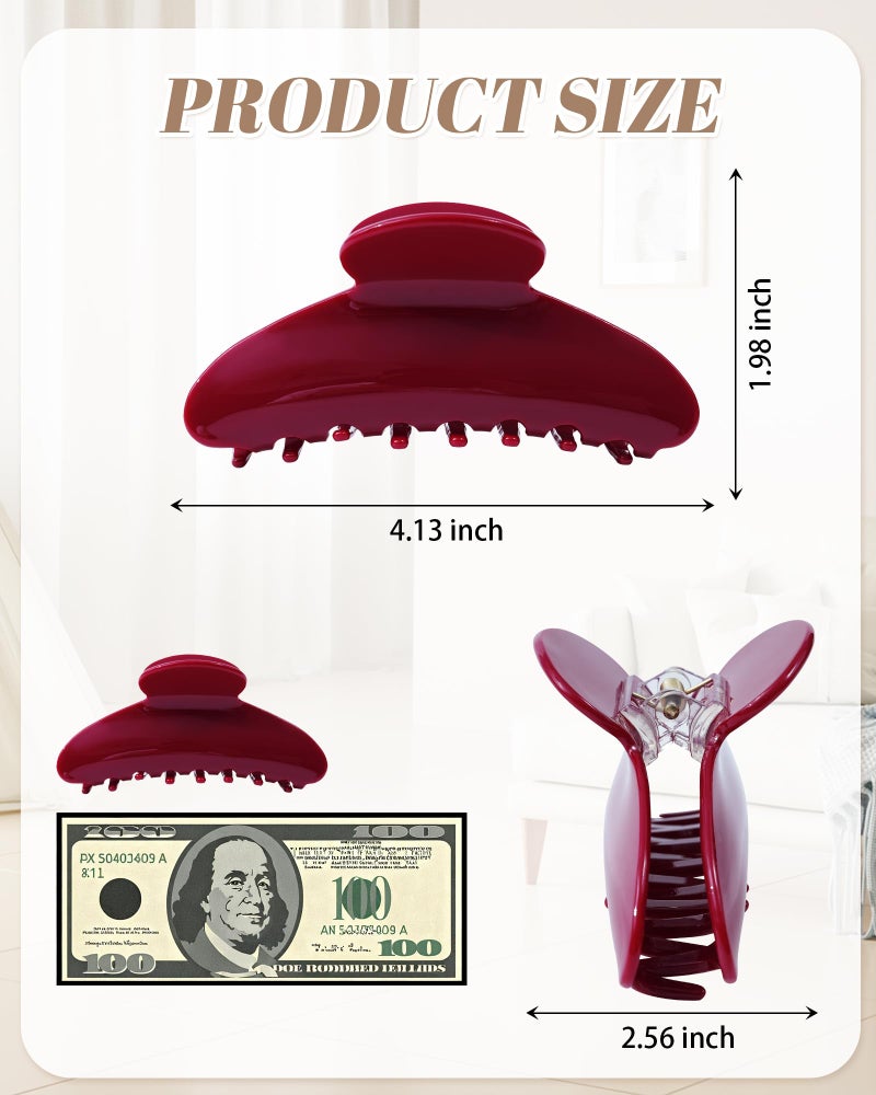 Lourny Acrylic Hair Clips for Women, 4.1 Inch Large Claw Clips for Thin Thick Hair Lightweight 4 PCS Non-Slip Cute Jaw Clips(Cherry Red) - Image 2