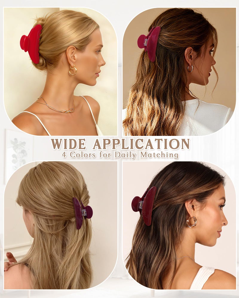 Lourny Acrylic Hair Clips for Women, 4.1 Inch Large Claw Clips for Thin Thick Hair Lightweight 4 PCS Non-Slip Cute Jaw Clips(Cherry Red) - Image 4