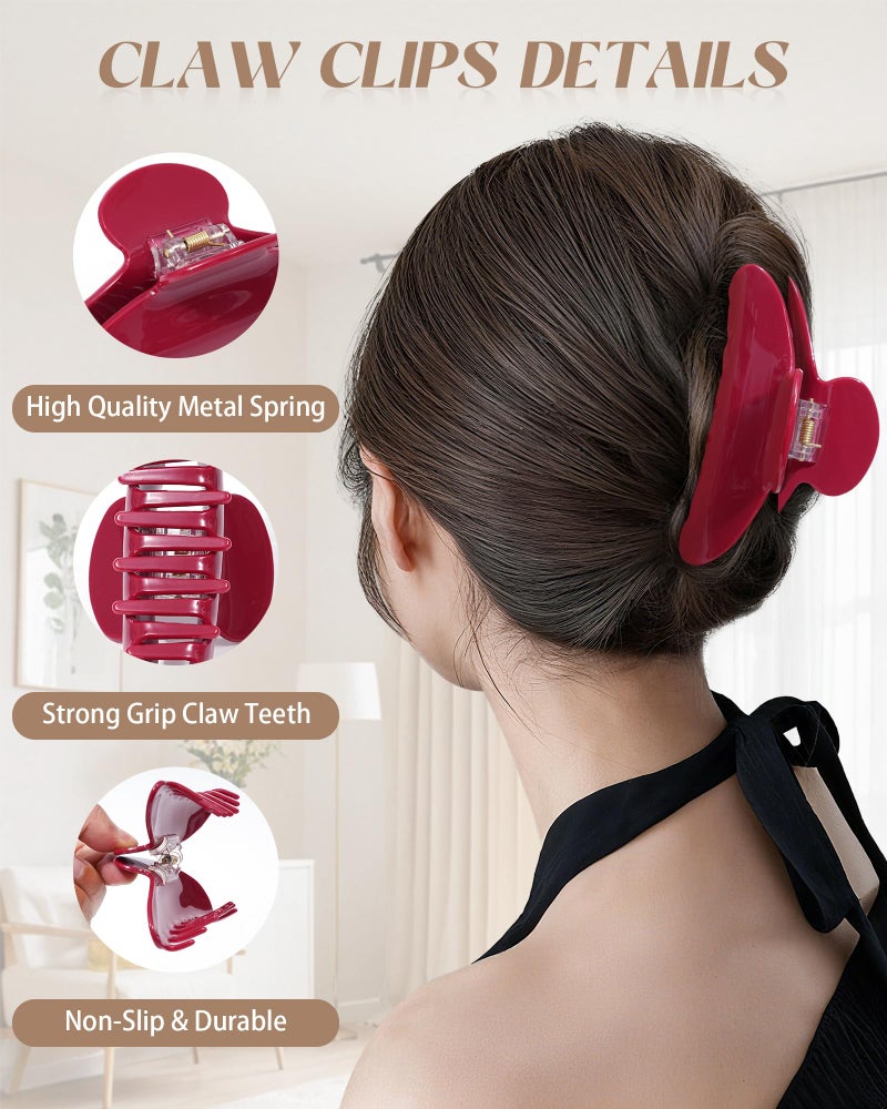 Lourny Acrylic Hair Clips for Women, 4.1 Inch Large Claw Clips for Thin Thick Hair Lightweight 4 PCS Non-Slip Cute Jaw Clips(Cherry Red) - Image 3