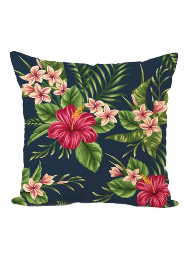 Floral Printed Decorative Throw Pillowcase Linen Navy Blue/Green/Red - Image 1
