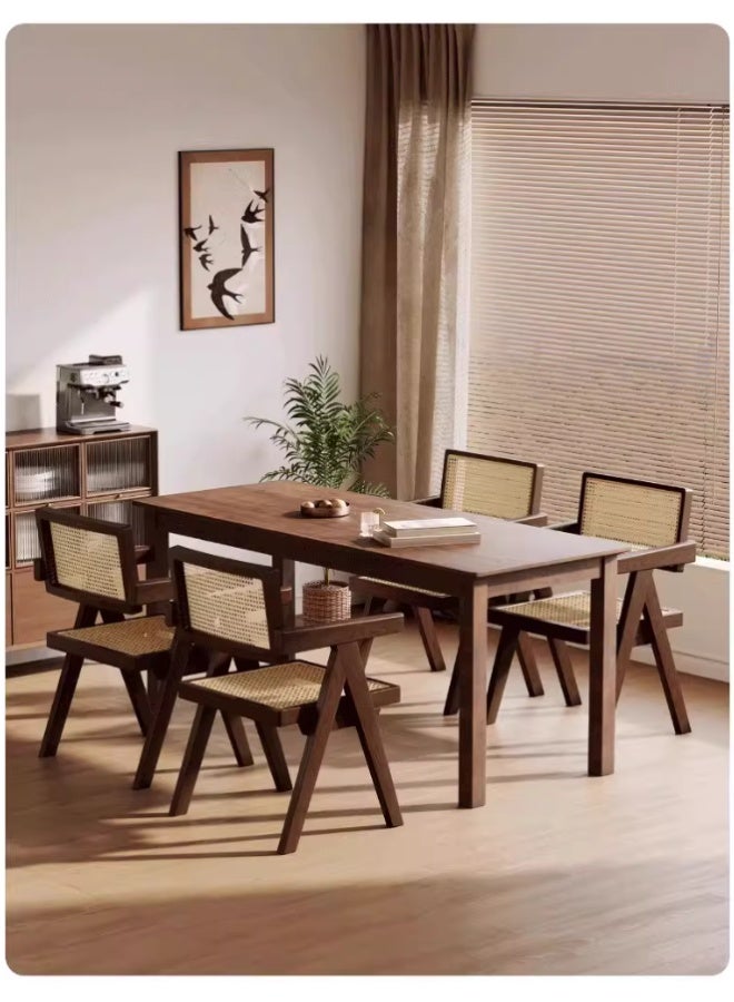 Reelyo Solid Wood Frame Armchair, Mid century Modern Accent Dining Chair with Rattan Design, Outdoor Comfy Rattan Chairs, Boho Side Corner Lounge Chair, Perfect for Home Office Bedroom Living Room Reading Room Kitchen and Dining Room, Brown (Similar to Walnut) - Image 4