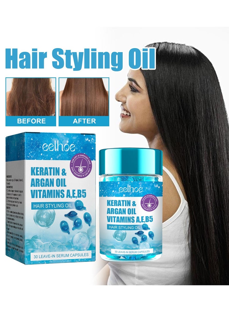 EELHOE Hair Styling Serum for Frizzy & Dry Hair - Keratin Styling & Moisturizing Oil Capsules with Avocado, Jojoba & Argan Oil - Leave-in Anti Frizz Conditioner with Vitamins A,  E & B5-30 Capsules - Image 1
