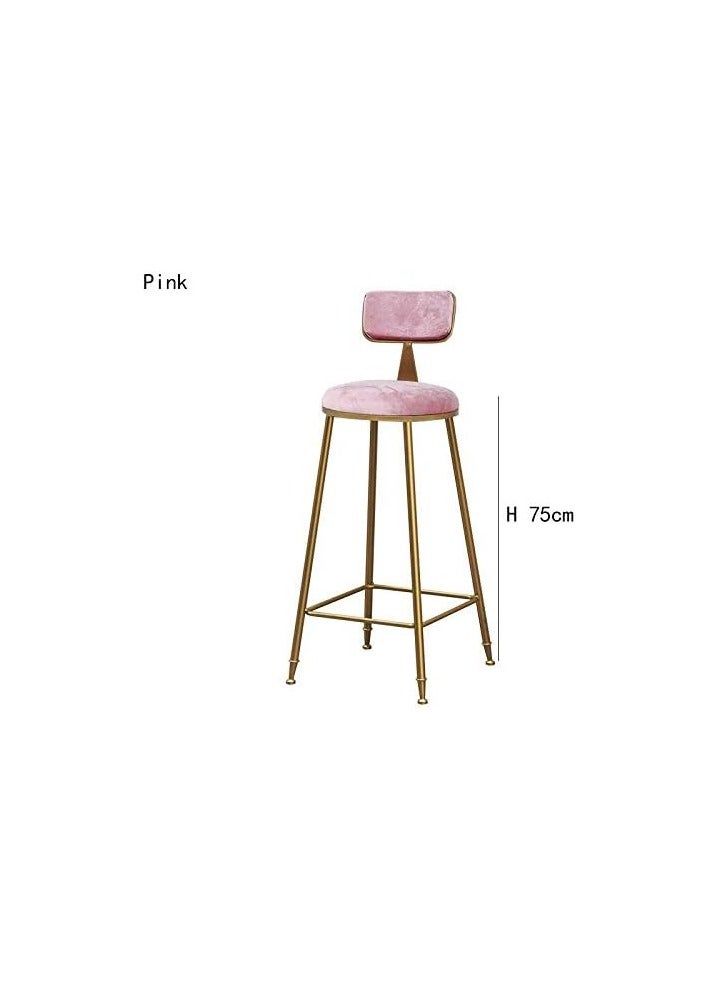 Ripple FURNITURE High Bar Stool (Velvet Fabric) Gold Metal Leg (Pink)  - Image 2