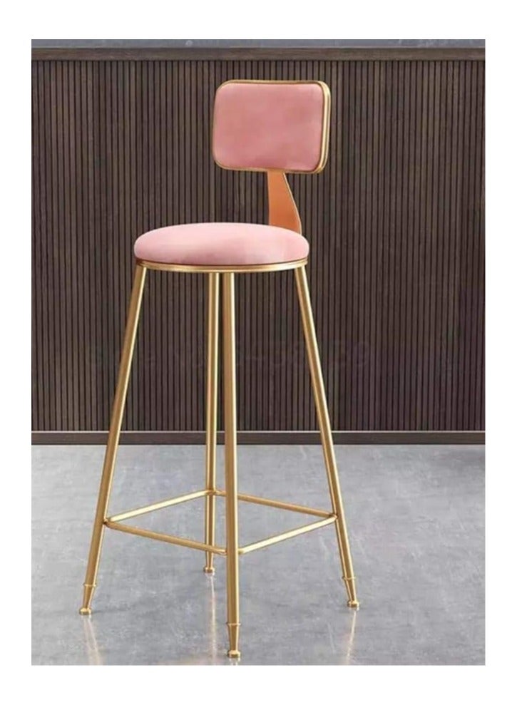 Ripple FURNITURE High Bar Stool (Velvet Fabric) Gold Metal Leg (Pink)  - Image 1