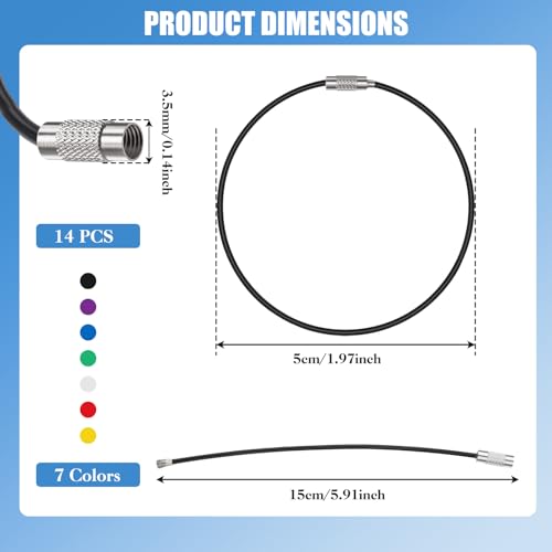 Wiratca 14 PCS Wire Keychain Cable Key Ring, 5.91 Inches Large Key Ring for Luggage Tags Loops, Stainless Steel Locking Key Rings-7 Color - Image 2