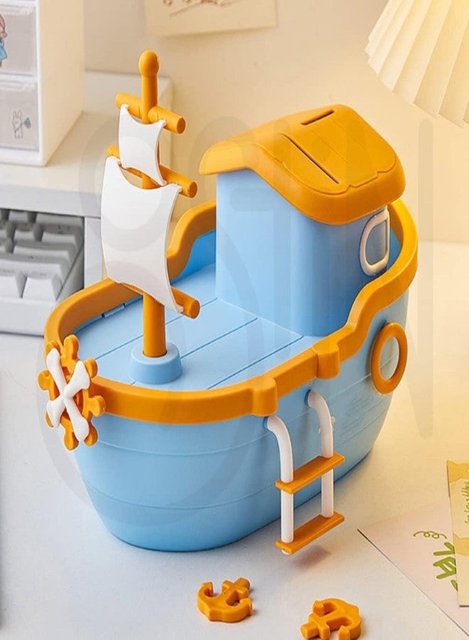 Ostin Cash Box with Key Lock, Piggy Bank with Boat Key, Pirate Ship Money Box for Children - Image 1