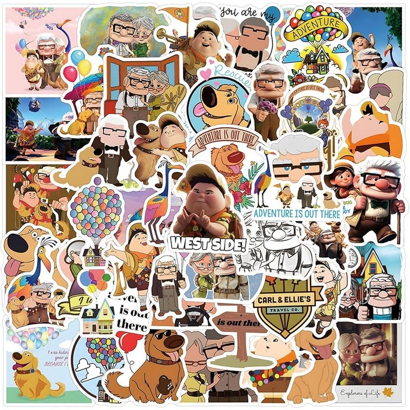 LHST 50Pcs Pixar UP Stickers Pack Waterproof Sticker Cartoon Film Decals for Water Bottle,Laptop,Phone,Skateboard,Scrapbooking,Bumper Gifts for Kids Teens Adults for Party Supply Favor (Pixar UP) - Image 1