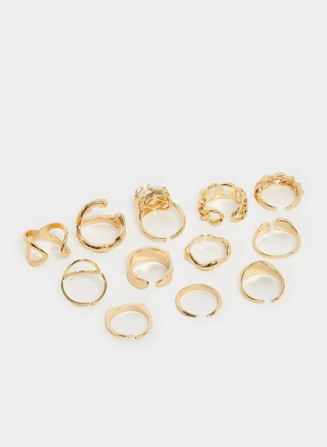ستايلي طقم من 12 خاتم بلون ذهبي
