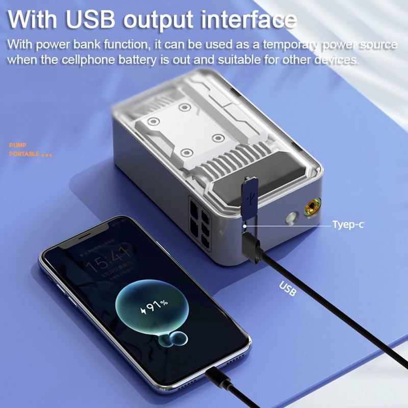 3in1 Car Air Pump Portable Electric Auto Tyre Inflator Digital Display with LED Light Illumination Powerbank and Pressure Preset Function  for Car Bicycle Inflatable Toy Ball - Image 5