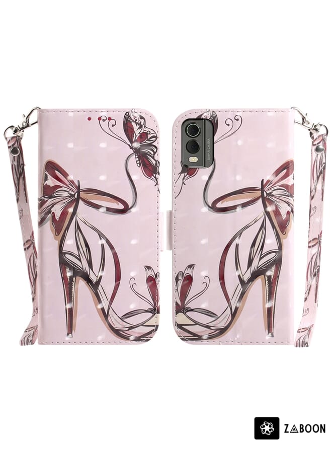 Zaboon حافظة واقية لهاتف نوكيا C32 بتصميم ثلاثي الأبعاد ملون وقابل للطي أفقيًا من الجلد - Image 1