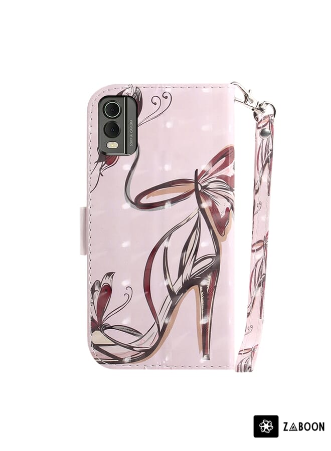 Zaboon حافظة واقية لهاتف نوكيا C32 بتصميم ثلاثي الأبعاد ملون وقابل للطي أفقيًا من الجلد - Image 3