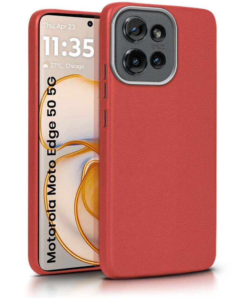 WOW IMAGINE Back Cover for Motorola Moto Edge 50 5G | Ultra Slim Flexible Non-Slip Grip | Inner Fabric | Metal Camera Ring & Lightweight Soft Silicone Mobile Case – Crimson Red - Image 1
