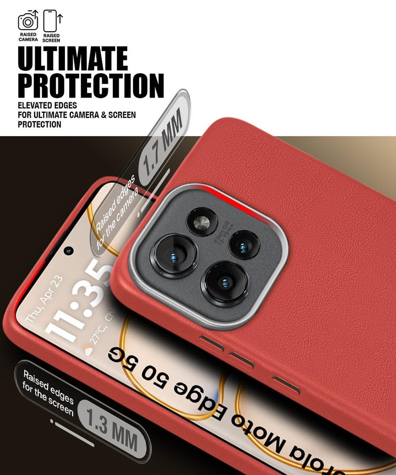 WOW IMAGINE Back Cover for Motorola Moto Edge 50 5G | Ultra Slim Flexible Non-Slip Grip | Inner Fabric | Metal Camera Ring & Lightweight Soft Silicone Mobile Case – Crimson Red - Image 5