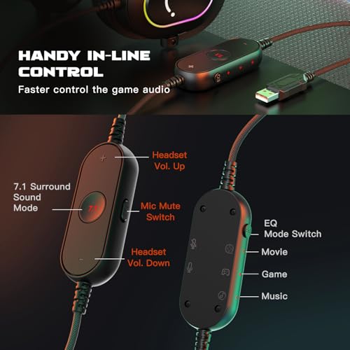 FIFINE سماعة ألعاب FIFINE للكمبيوتر - سماعات سلكية مع ميكروفون - صوت محيطي 7.1 لسماعة USB للكمبيوتر المحمول، سماعات بث على PS4/PS5، مع وضع EQ، RGB، وسادات أذن ناعمة - AmpliGame H6 - Image 3