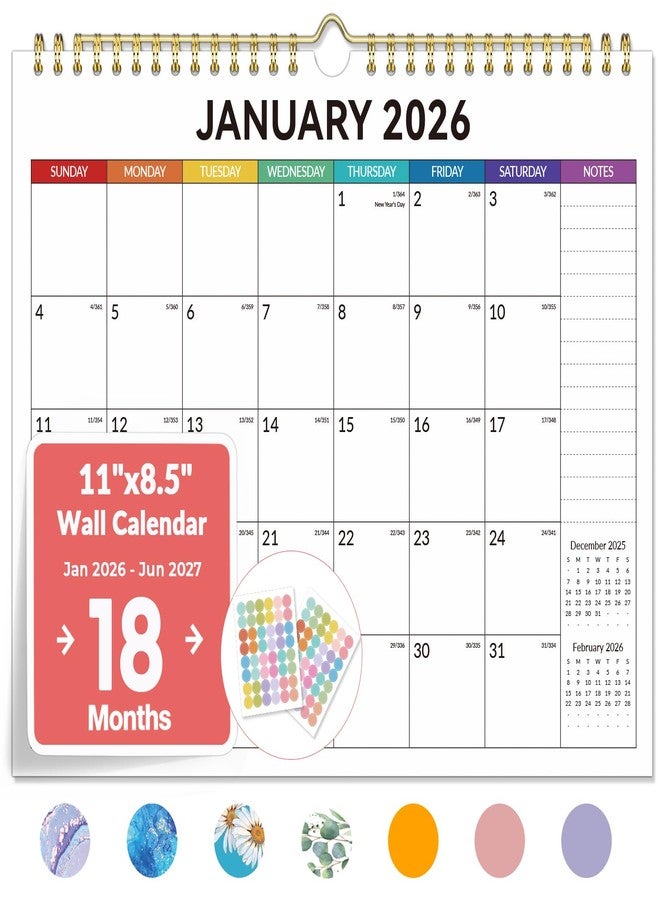 Forvencer 2026 Calendar, 20-Month Wall Calendars, Nov 2025 to Jun 2027, 11" x 8.5" Monthly Planner with Full Page Notes Section & Stickers, Unruled Blocks, Spiral Binding Hanging for Home Office - Image 1