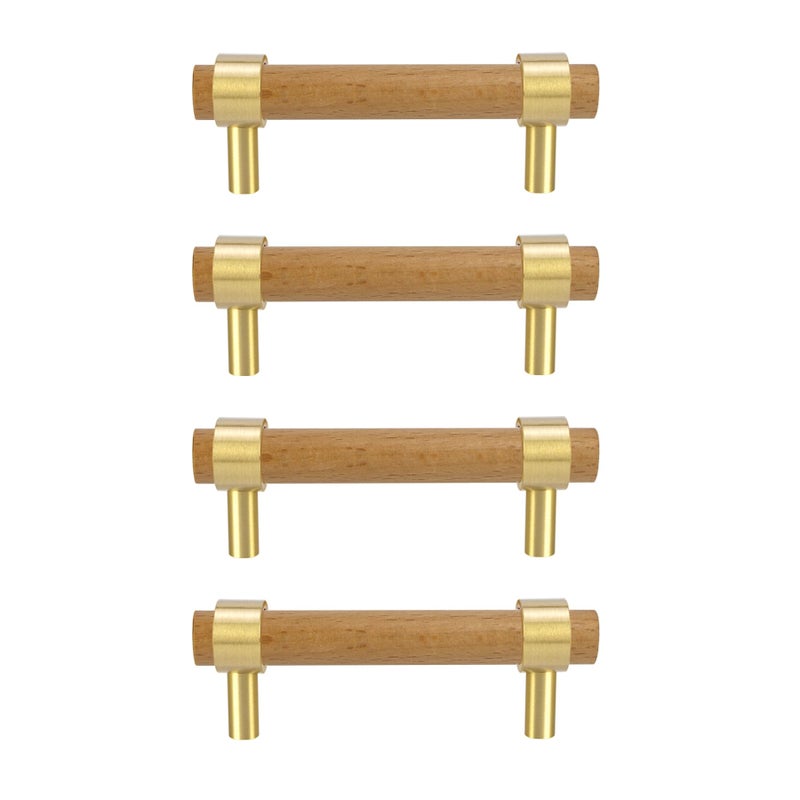 foxwake Wood and Brass Dresser Handles 0~3 Inch Double Hole 4Set Adjustable Center to Center Euro Scandi-Modern Kitchen Cabinet Pull, Unfinished DIY Wood and Metal Drawer Knob - Image 1