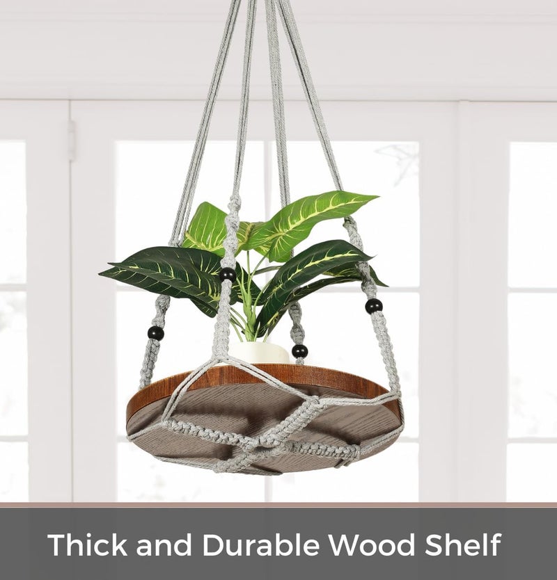 Shineloha 2 Pack Macrame Plant Hanger | Plant Hanger Indoor, Hanging Planter Shelf | Hanging Planter (Light Grey) (1 Large + 1 Medium) - Image 4