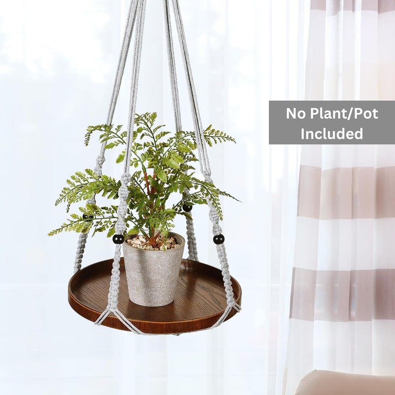 Shineloha 2 Pack Macrame Plant Hanger | Plant Hanger Indoor, Hanging Planter Shelf | Hanging Planter (Light Grey) (1 Large + 1 Medium) - Image 3