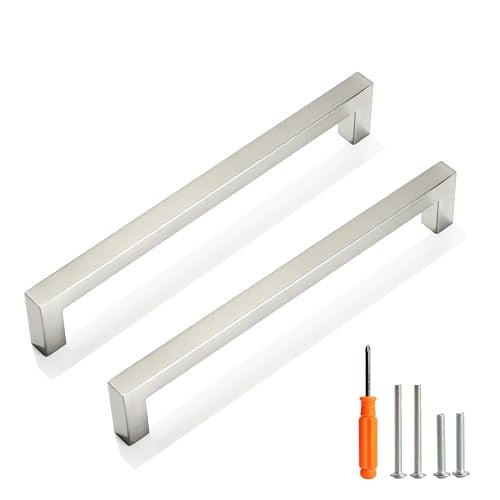 Redunest Cabinet Pulls Brushed Nickel Cabinet Handles Square Drawer Pulls 10 Pack 712 Inch Stainless Steel Kitchen Door Cupboard Cabinet Handles Cabinet Hardware Drawer Handles 192mm Hole Centers - Image 1