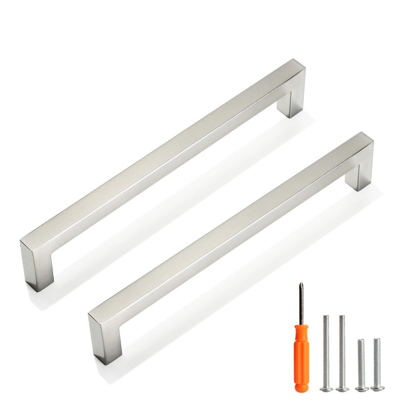 Redunest Cabinet Pulls Brushed Nickel Cabinet Handles Square Drawer Pulls 10 Pack 712 Inch Stainless Steel Kitchen Door Cupboard Cabinet Handles Cabinet Hardware Drawer Handles 192mm Hole Centers - Image 2