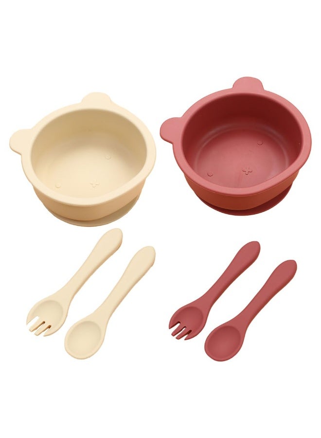 JZS Baby Bowls with Spoons, 2 Sets Silicone Suction Bowls BPA Free Leak-Proof Stay Put Food Bowl for Babies Kids Toddlers Dishwasher Microwave Safe - Image 1
