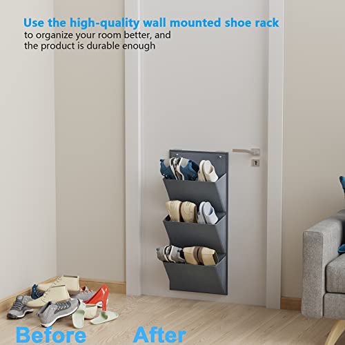 Yocice Wall Mounted Hanging Organizer 2Pack,Shoes Rack/Can Store 6Pairs of Plus-Size Sneakers,Also Stores Boots.with Sticky Hanging Mounts, Shoes Holder,Door Shoe Hangers (SM08-Gray-2) - Image 2