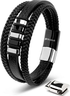 SERASAR staalen ketting mannen met hanger - 50cm zwart koord juwelendoosje voor echt roestvrij staal cadeau sieraden