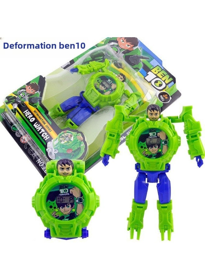 Projection Ultraman Avengers League Of Legends Transformation Light Electronic Deformation Watch Children's Watch Toys Gifts-Color:530 Time + Deformation BEN10 - Image 1
