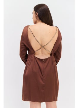 Lola May Women Solid Mini Dress, Brown  - Image 3