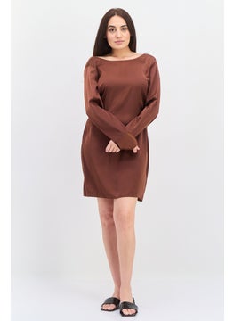Lola May Women Solid Mini Dress, Brown  - Image 4