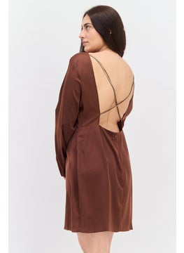 Lola May Women Solid Mini Dress, Brown  - Image 2