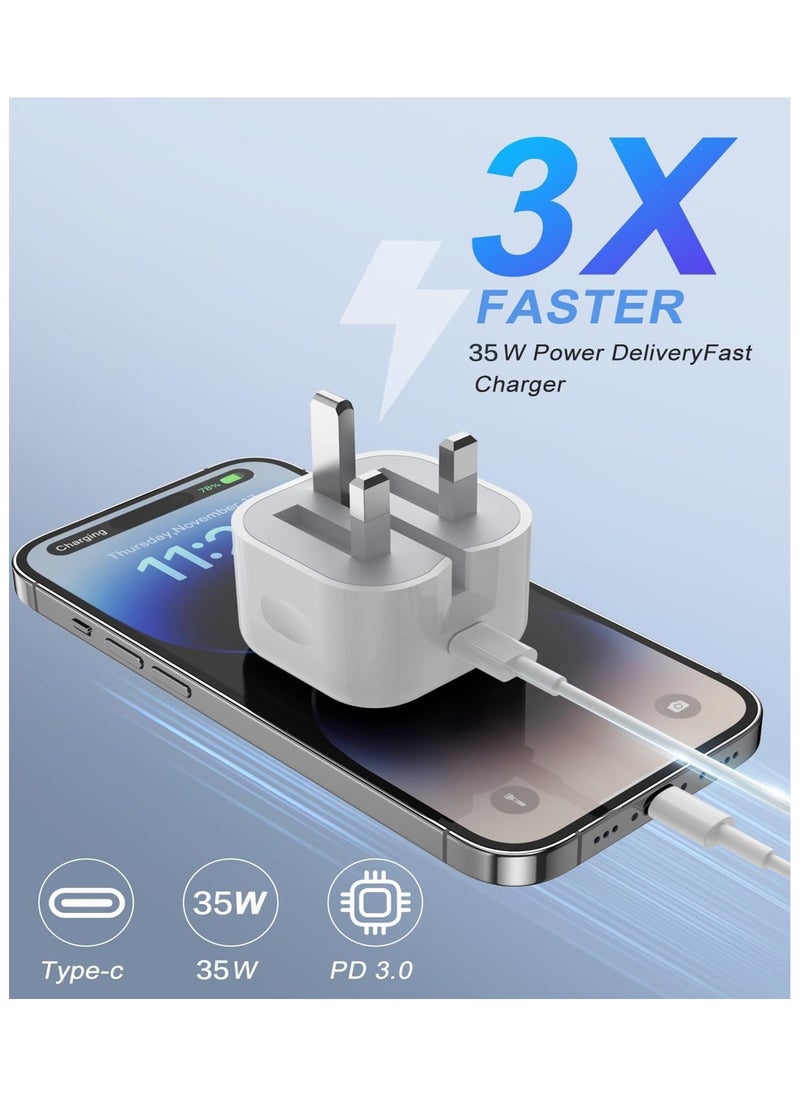 USB C Plug, 35W 2Pack USB C Fast Charger Plug Power Adapter for iPhone 16/15/14/13/12/11 Pro/Pro Max/XS Max/XS/XR/X/SE 2022/10/8, iPad, Samsung Galaxy, Fast Charger USBC Type C Plug UK Power Adapter