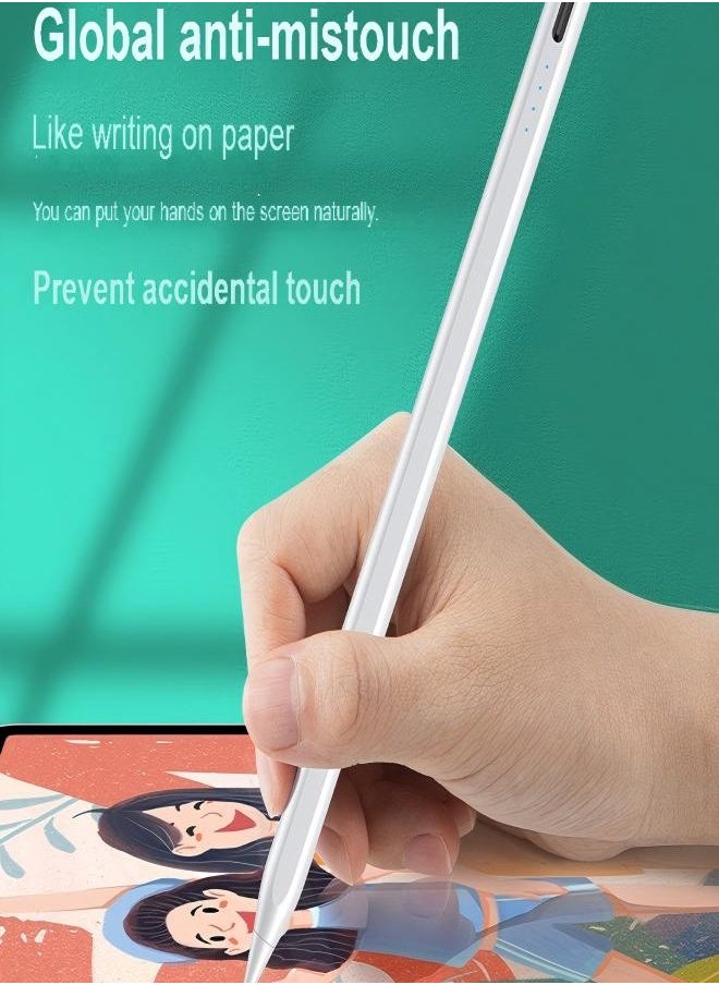 Stylus Pen for Apple iPad (2018 & Later), Palm Rejection, Magnetic Attachment, USB-C Rechargeable, Precise Writing/Drawing, Compatible with iPad Pro (11/12.9 Inch), iPad Air 3rd/4th Gen, iPad 6/7/8th Gen, iPad Mini 5th Gen, No Bluetooth Needed, with 3 Nib Tips + Charging Cable + Manual – White