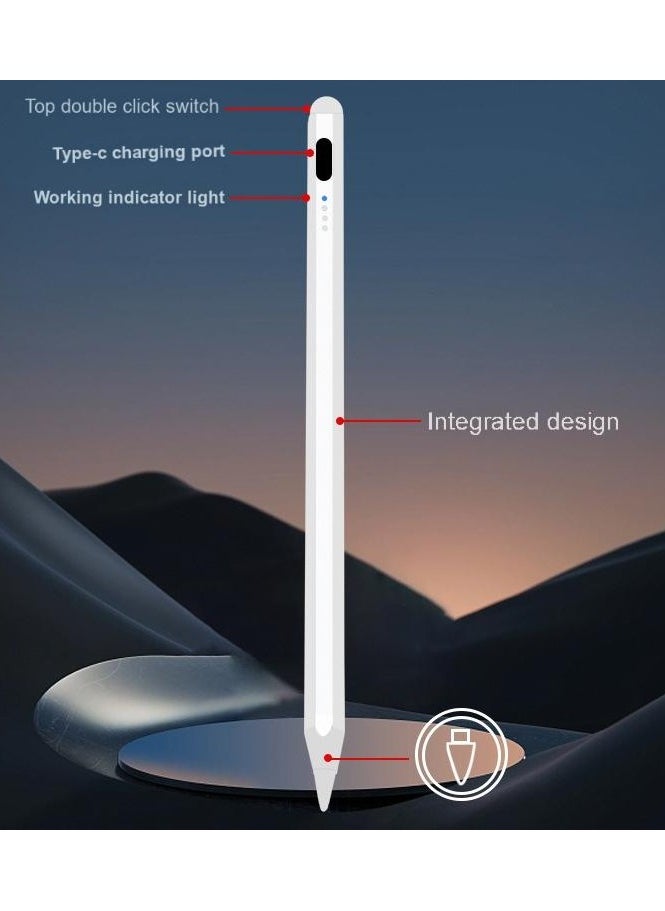 Stylus Pen for Apple iPad (2018 & Later), Palm Rejection, Magnetic Attachment, USB-C Rechargeable, Precise Writing/Drawing, Compatible with iPad Pro (11/12.9 Inch), iPad Air 3rd/4th Gen, iPad 6/7/8th Gen, iPad Mini 5th Gen, No Bluetooth Needed, with 3 Nib Tips + Charging Cable + Manual – White