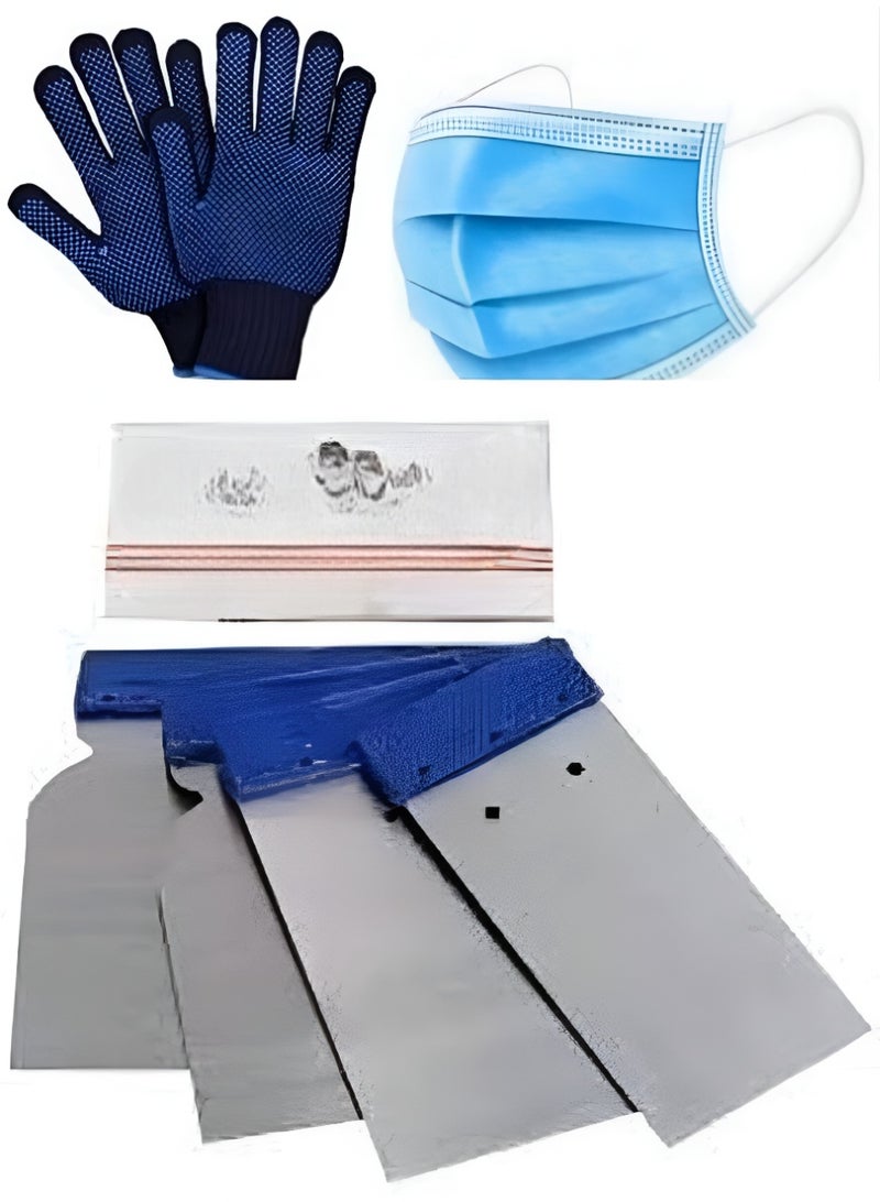 Abbasali Drywall Square Scraper Putty Knife Set 4pcs Set With Gloves & Face Mask (Metal) - Image 1