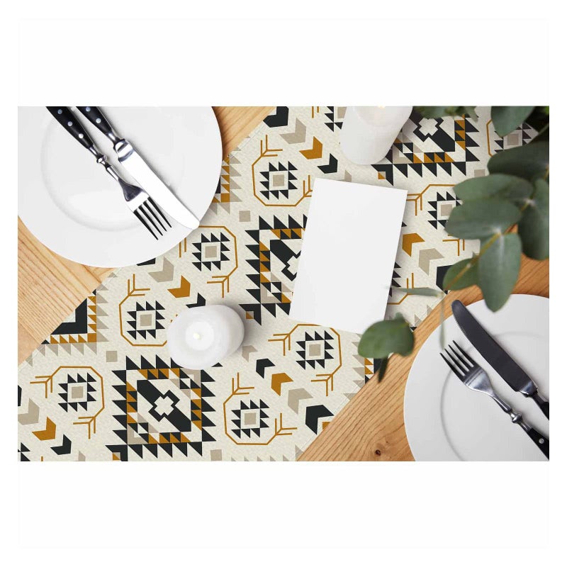 HOSNYE HOSNYE Table Runner Aztec Geometric Ethnic PatternCotton Linen Table Runner Decoration for Kitchen Family Dinner Table Holiday Party Farmhouse Style 13 x 72 Inch 