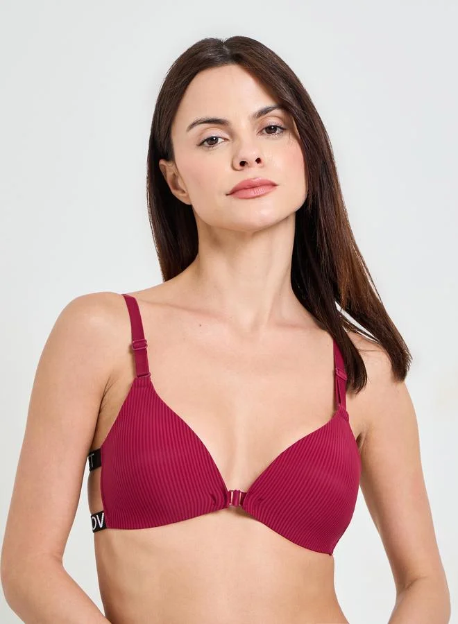 تايك تو Burgundy Ribbed Non Wired Bra and Brief Set