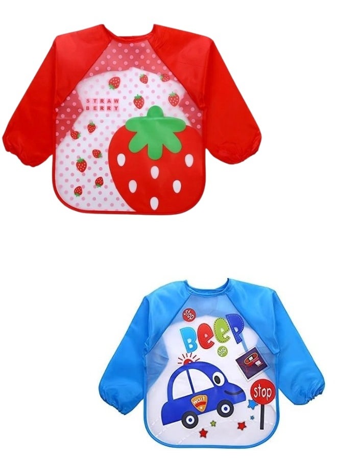 Generic 2pcs EVA Material Sleeve Bib Baby Bib Waterproof Long Sleeve Bib Unisex Feeding Bib Cute Lovely Cartoon Bib for Infant 6 Months to 3 Years Multi Color  - Image 1